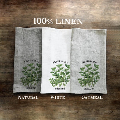 Oregano Kitchen Towel in linen - French counry Hand Towels Tea - Farmhouse Floral Dish Towel - greenery fresch herbs Kitchen Décor