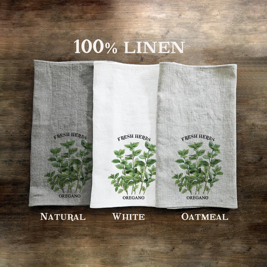 Oregano Kitchen Towel in linen - French counry Hand Towels Tea - Farmhouse Floral Dish Towel - greenery fresch herbs Kitchen Décor