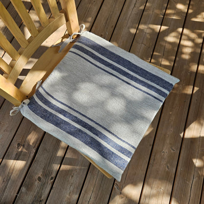 Linen Seat Cushion striped with ties, Striped red Chair Pad Pillow, Natural French Style Heavy Weight 100% Linen grain sack fabric