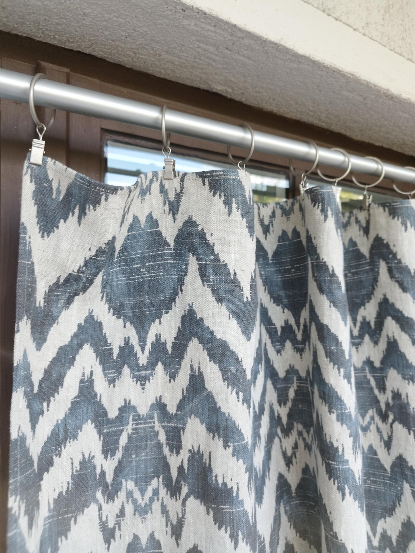 Modern designer Curtains 100% Linen blue Zigzag PREWASHED. kitchen Living room curtains,  Bedroom window panel in linen