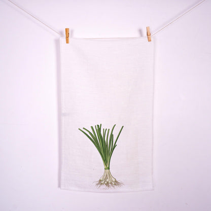 Chives Tea Towel in linen - Fresh onions Hand Towels Tea - Farmhouse Floral Dish Towel - greenery frech herbs Kitchen Décor