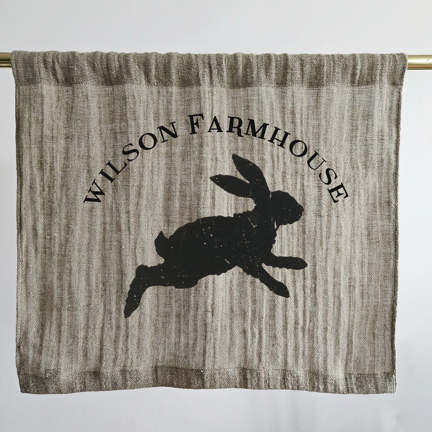 Natural grain sack Cafe Curtains farmhouse rabbit, French stamp burlap ranch shabby window panel, Living room Cafe Kitchen window curtains
