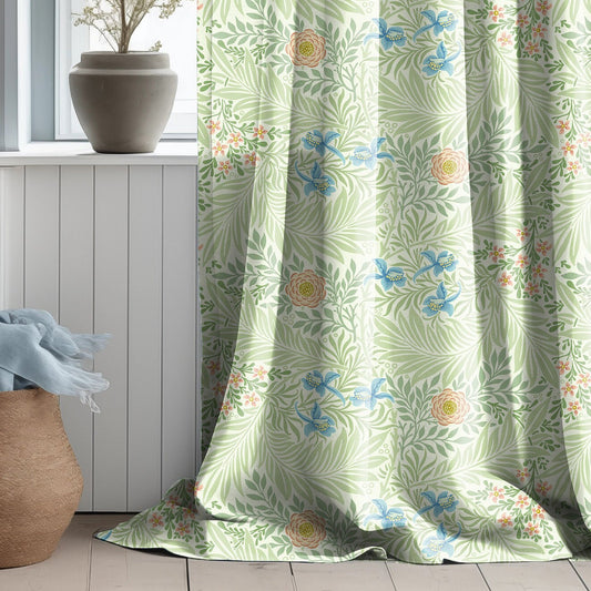William Morris Curtain Panel Lakspur, Floral Botanical green Print Curtain Panels in custom size,  Curtains for living room