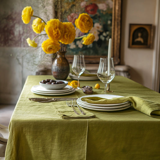 100% Linen tablecloth PREWASHED spring green , French linen table cloth rustic rectangle square oval pale pink country style in custom size