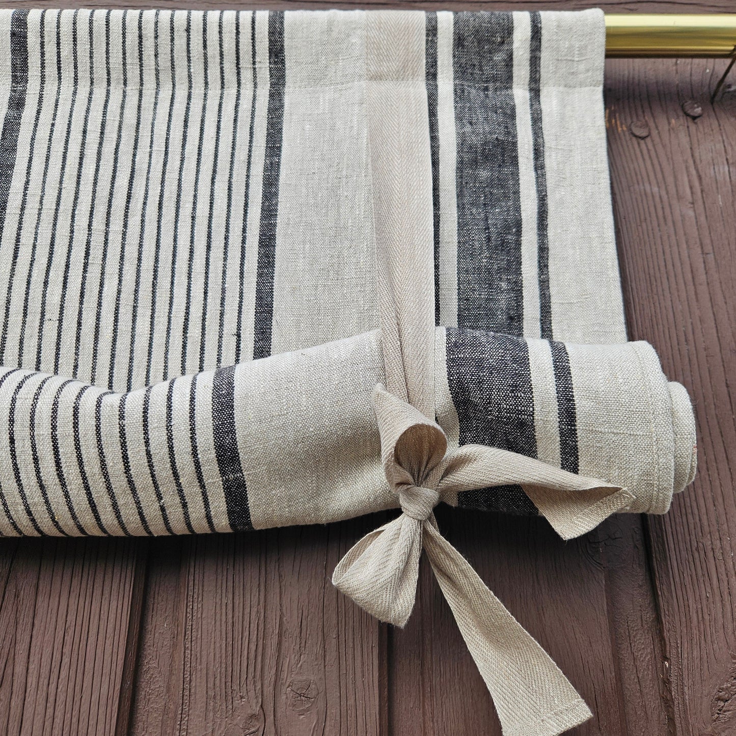 Striped Linen curtains valance with tie up , french farmhouse kitchen door curtains  in custom size