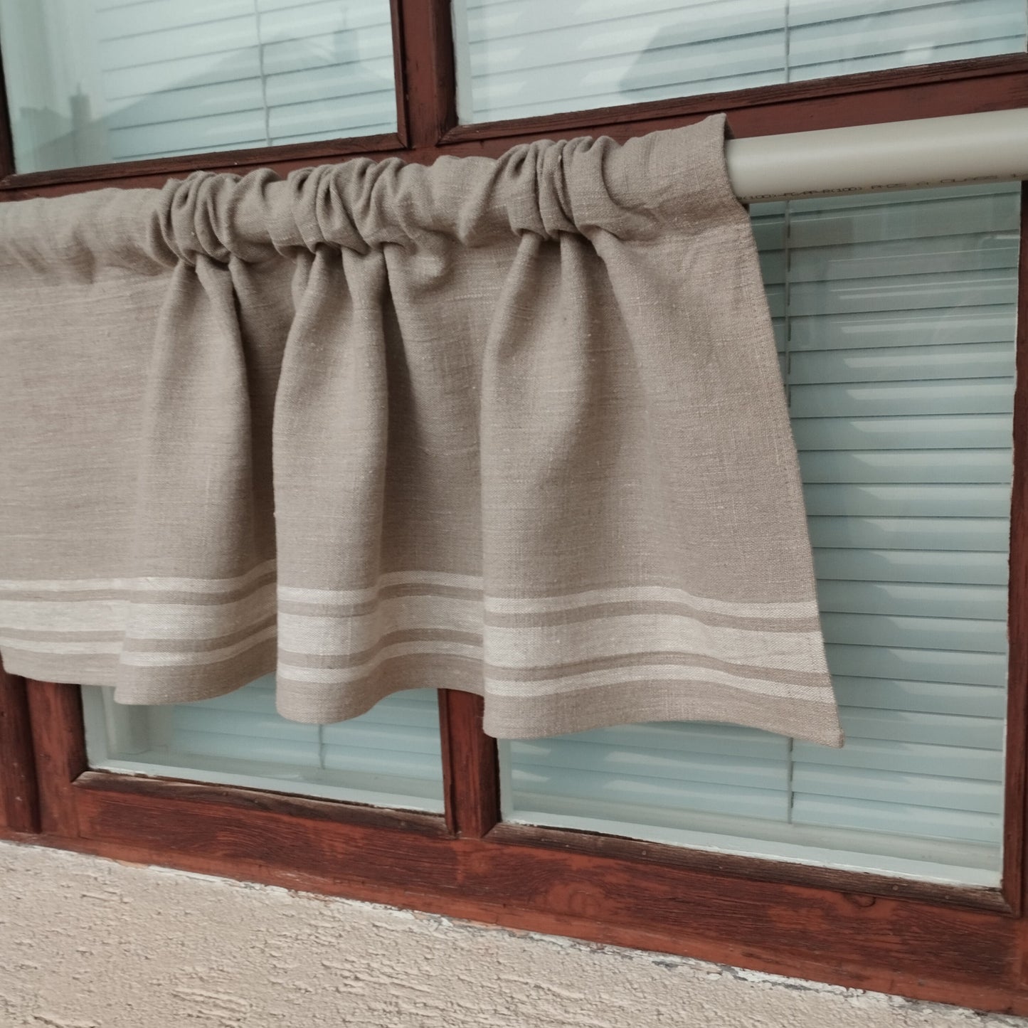 Ticking Valance - Farmhouse Curtain - Pure linen window treatment. Living room Cafe Kitchen window panel. Grain sack flax farmhouse style