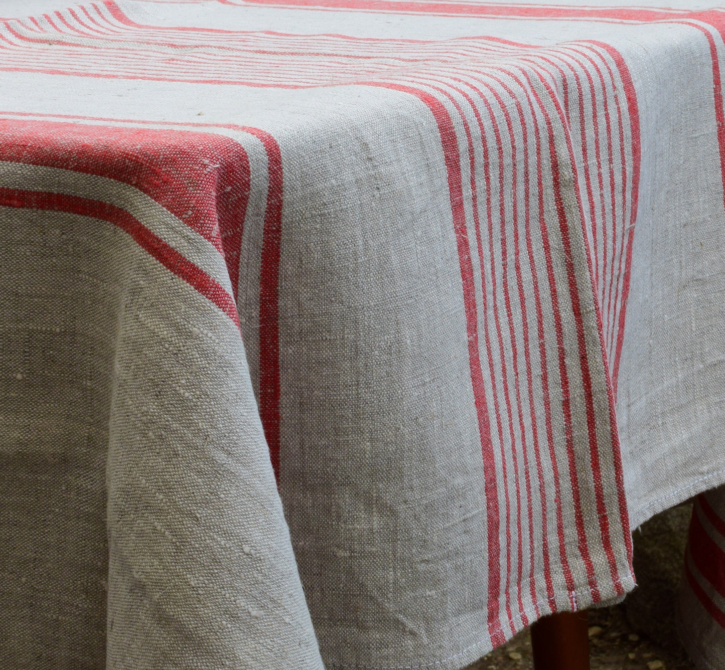 100% Linen tablecloth striped PREWASHED French table cloth rustic rectangle square oval Grey Blue country style Sack weave linen