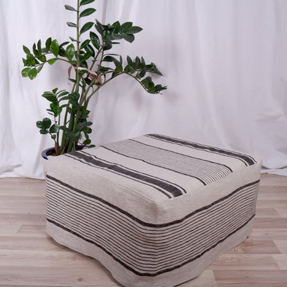 french striped Ottoman slipcover, natural cover Custom ikea linen cover cube slip cover for bench pouf sofa cover customsize