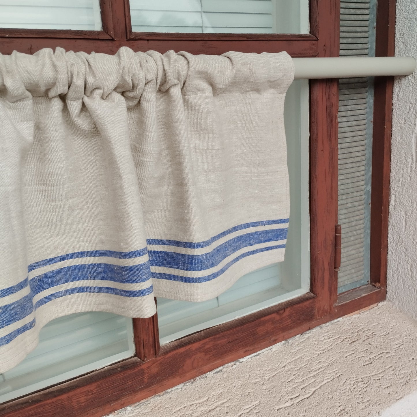 Ticking Valance Farmhouse Curtain in linen, Pure linen window treatment. Living room Cafe Kitchen window panel Grain sack with french stripe