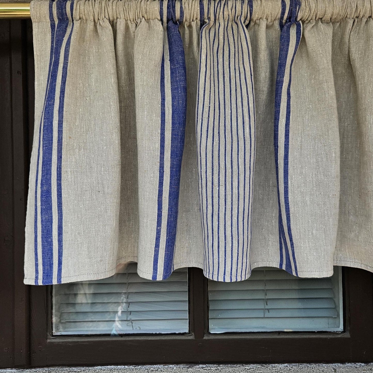 blue grey french stripe curtains