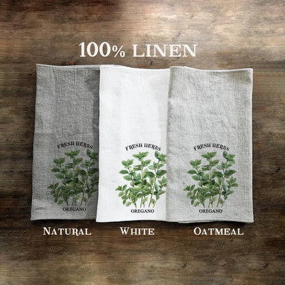 Oregano kökshandduk i linne - Franska lantliga handdukar - Diskhandduk med lantlig blommig design - grönska färska örter Köksinredning