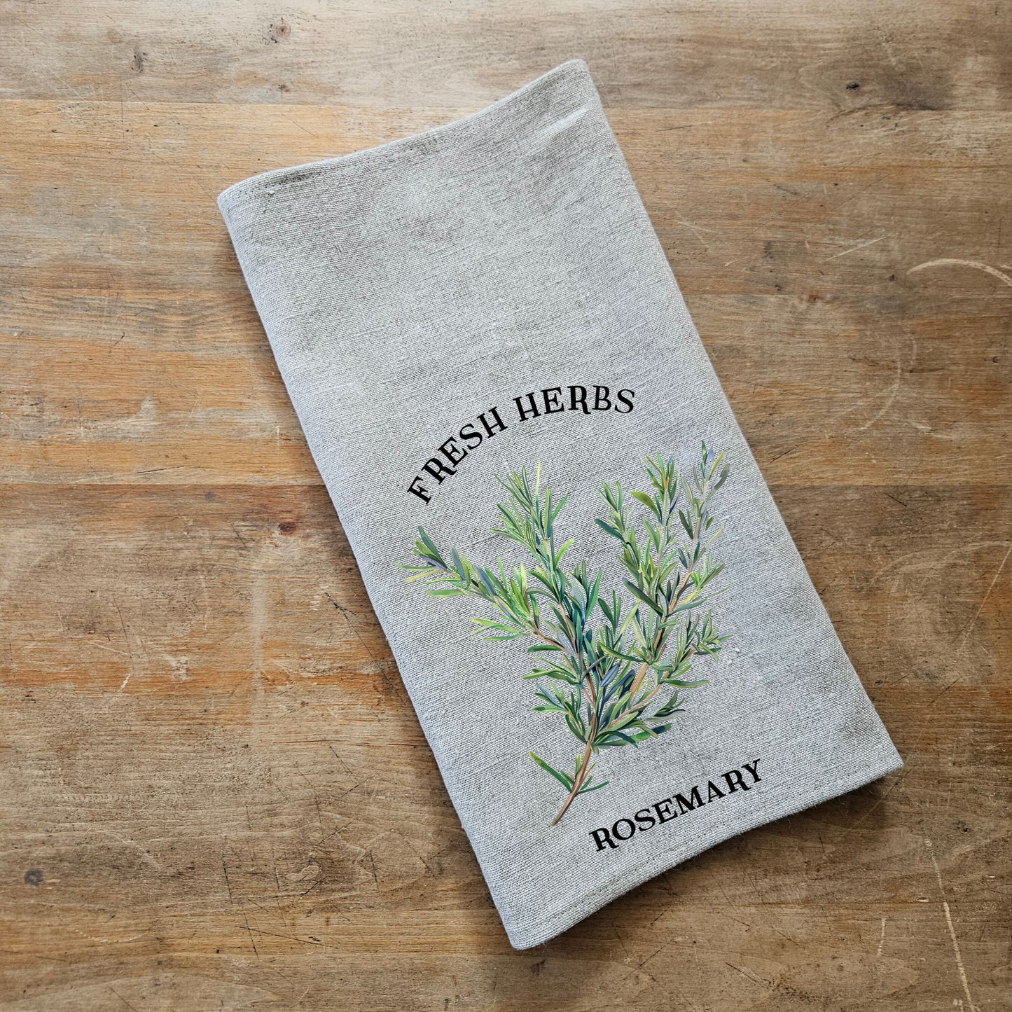 Hand Towels Tea with provence herbs - Farmhouse Floral greenery Kitchen Décor Kitchen Dish Tea Towel - Rosemary Floral Tea Towel in linen -
