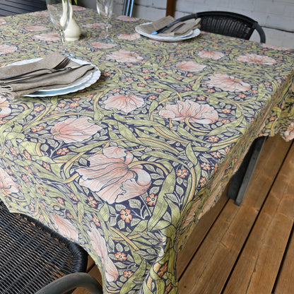 Linen foral tablecloth with birds, william Morris pimpernel tablecloth, arts and crafts movement tablecloth Victorian style