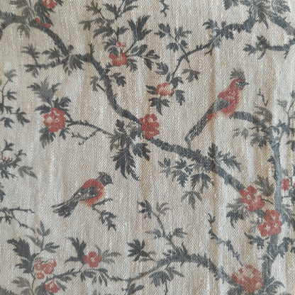 Curtains 100% Linen with botanical red black toile de jouy print PREWASHED. kitchen Living room farmhouse linen window panel