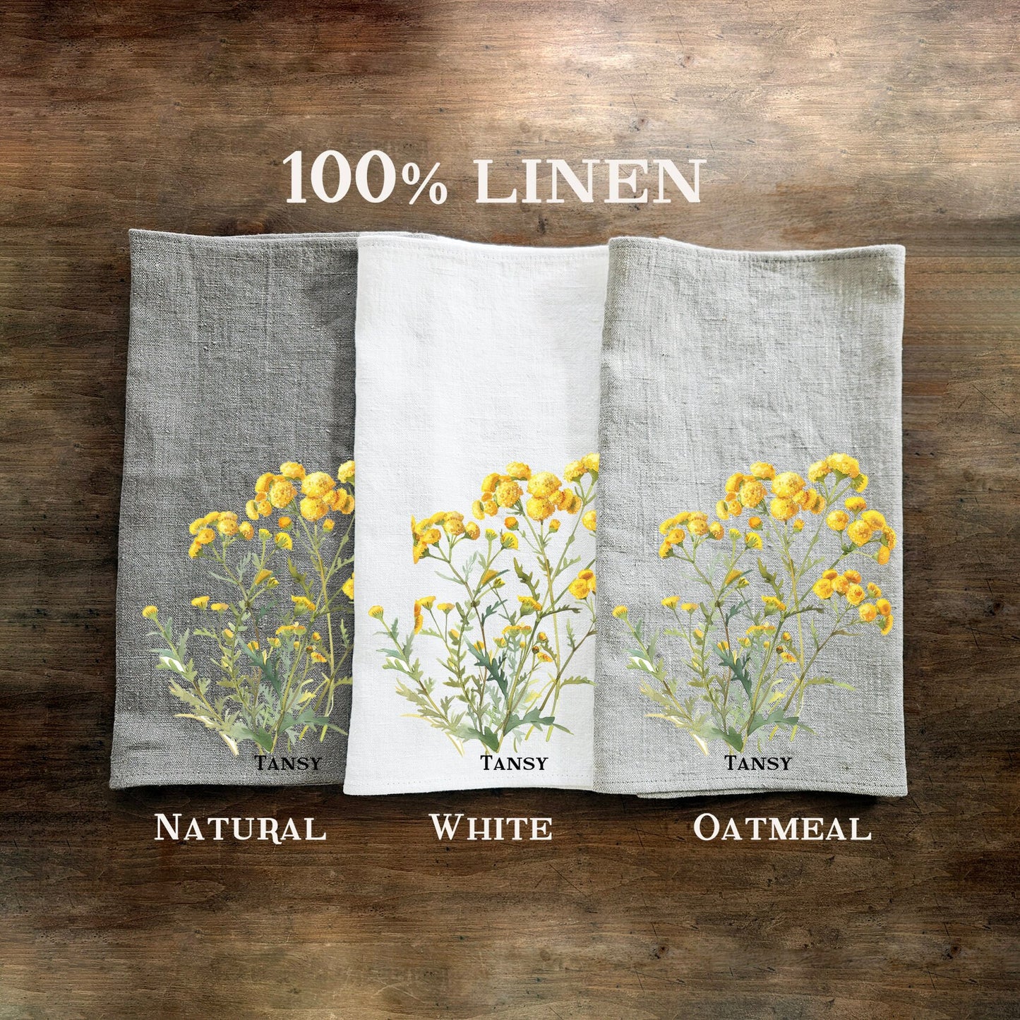Tansy Tea Towel in linen, floral Hand Towels Tea, botanical Floral Dish Towel, yellow flower Kitchen Décor Tea Towel