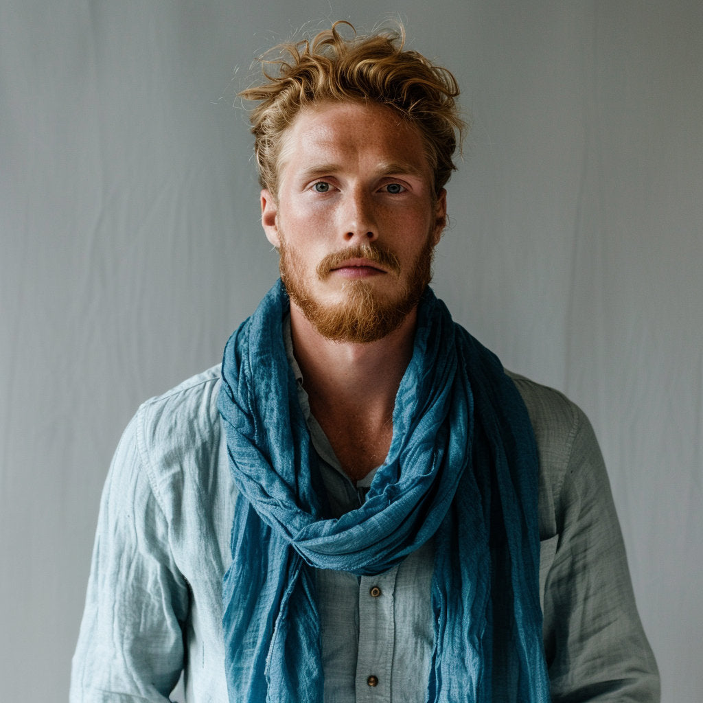 blue linen scarf for women or men, gift for father husband friend lover