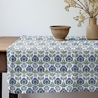 Designer Mustard brown Linen tablecloth / Holiday Tablecloth French Table Cover in Block Printed Floral Dinning Elegant Decoration
