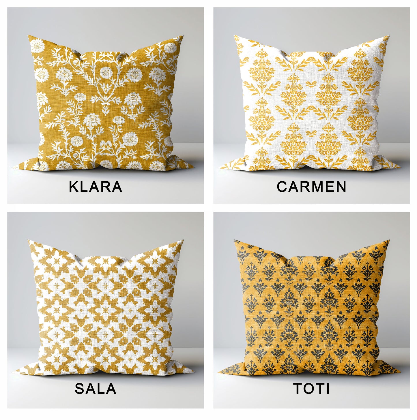 Designer Mustard yellow Floral on Linen Pillow Cover, white yellow mustard Boho Pillow, Farmhouse Floral Block printed pillow on flax
