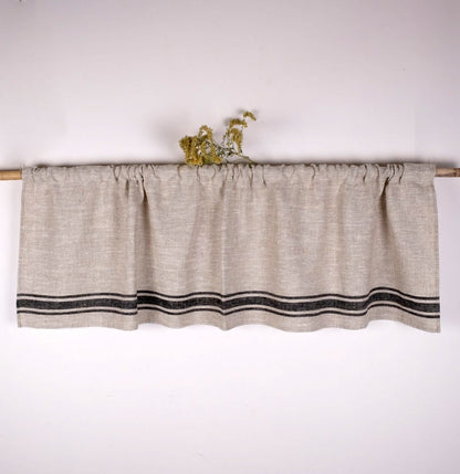 Ticking Valance - Farmhouse Curtain - Pure linen window treatment. Living room Cafe Kitchen window panel. Grain sack flax farmhouse style