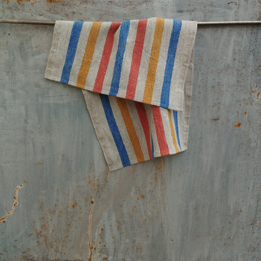 colorfyl linen towel in grain sack weave made of european linen
in yellow red blue stripes