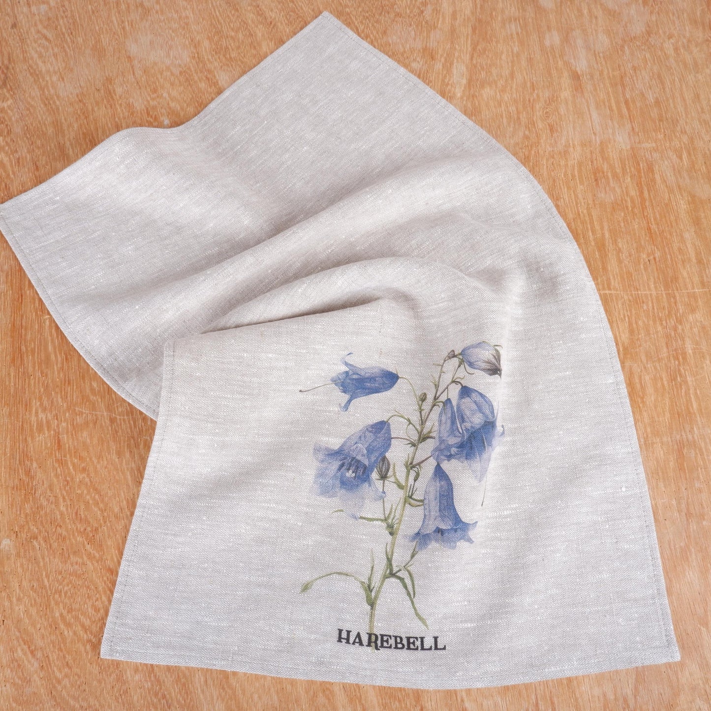 Harebell Tea Towel in linen, floral Hand Towels Tea, botanical Floral Dish Towel, purple flower Kitchen Décor Tea Towel