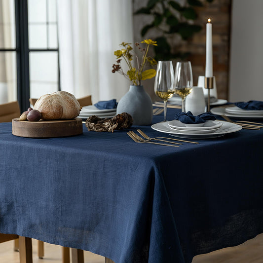Heavy linen tablecloth for dinning table - French washed linen table cloth Rectangle Square or Round in navy blue neutral or other colors