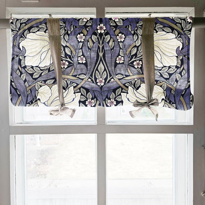 Linen curtains valance with tie up William Morris Pimpernel, farmhouse kitchen curtains in natural, door curtains with ties in custom size
