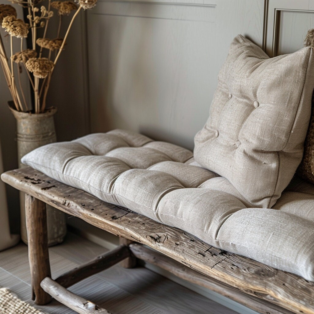 Bench cushion in linen in custom size,  natural Window seat cushions, Custom Chair seat pad with removable cover