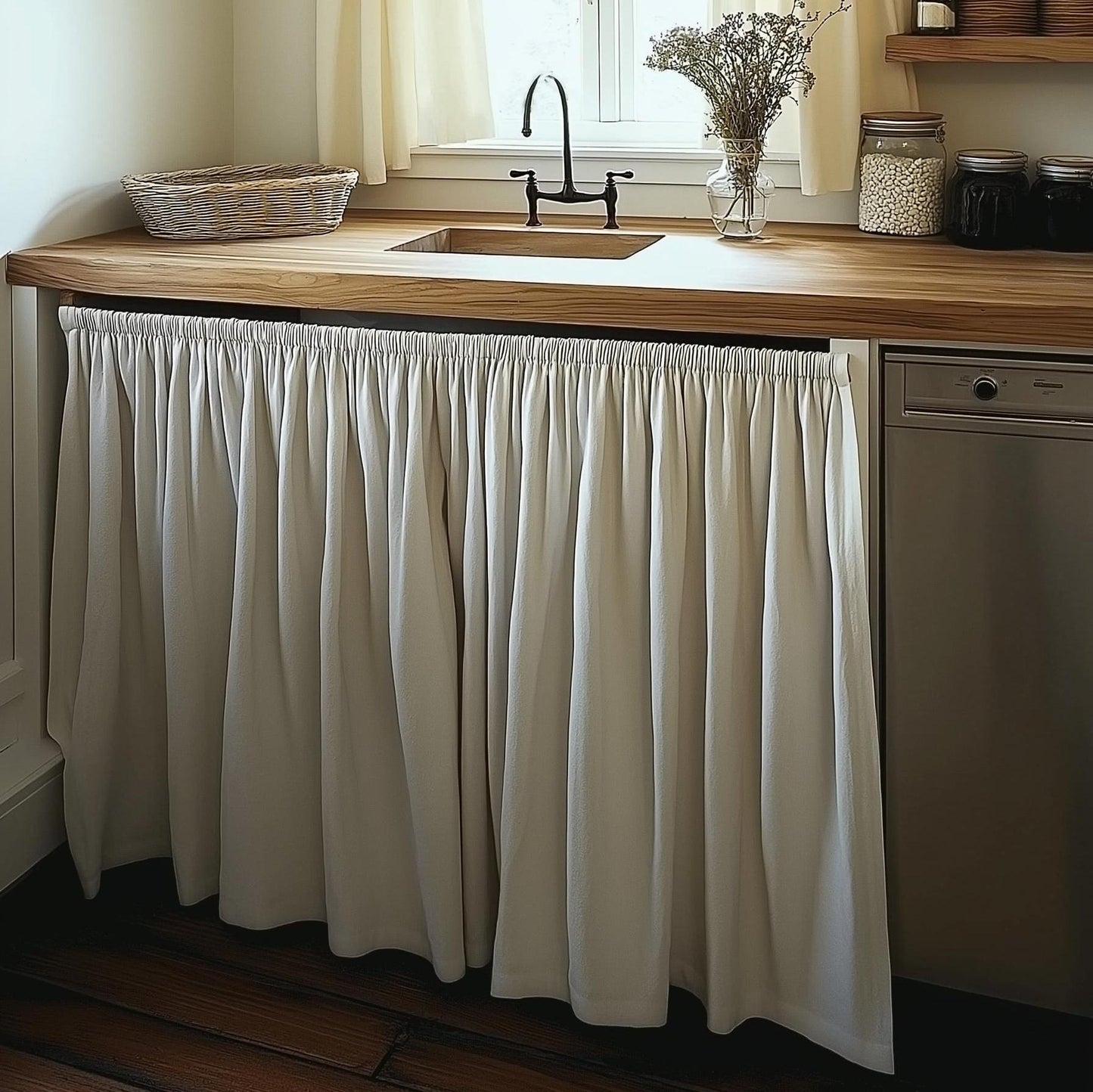 Linen Valance natural Farmhouse window treatment, Living room Cafe Kitchen window panel, farmhouse sink curtains in white or other color