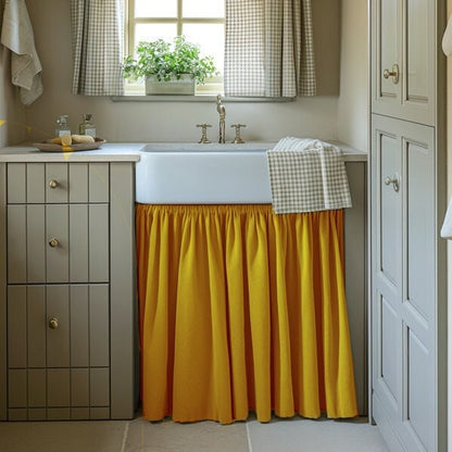Linen Valance natural Farmhouse Pure linen window treatment - Living room Cafe Kitchen window panel -  farmhouse sink curtains in mustard