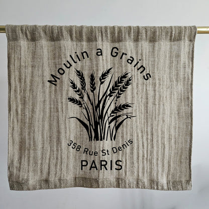 Natural grain sack Cafe Curtains, French stamp burlap Farmhous window panel, Living room Cafe Kitchen window curtain custom size