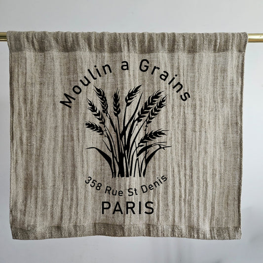Natural grain sack Cafe Curtains, French stamp burlap Farmhous window panel, Living room Cafe Kitchen window curtain custom size