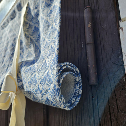 Linen curtains valance with tie up Blue white block print -  Nautical farmhouse kitchen door curtains  in custom size with print