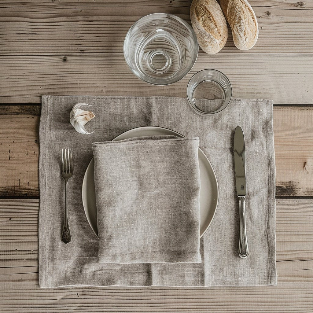 Linen placemats in purple, Washable linen placemats, Natural linen placemats for Holiday table decor, Handmade placemats, Placemats set