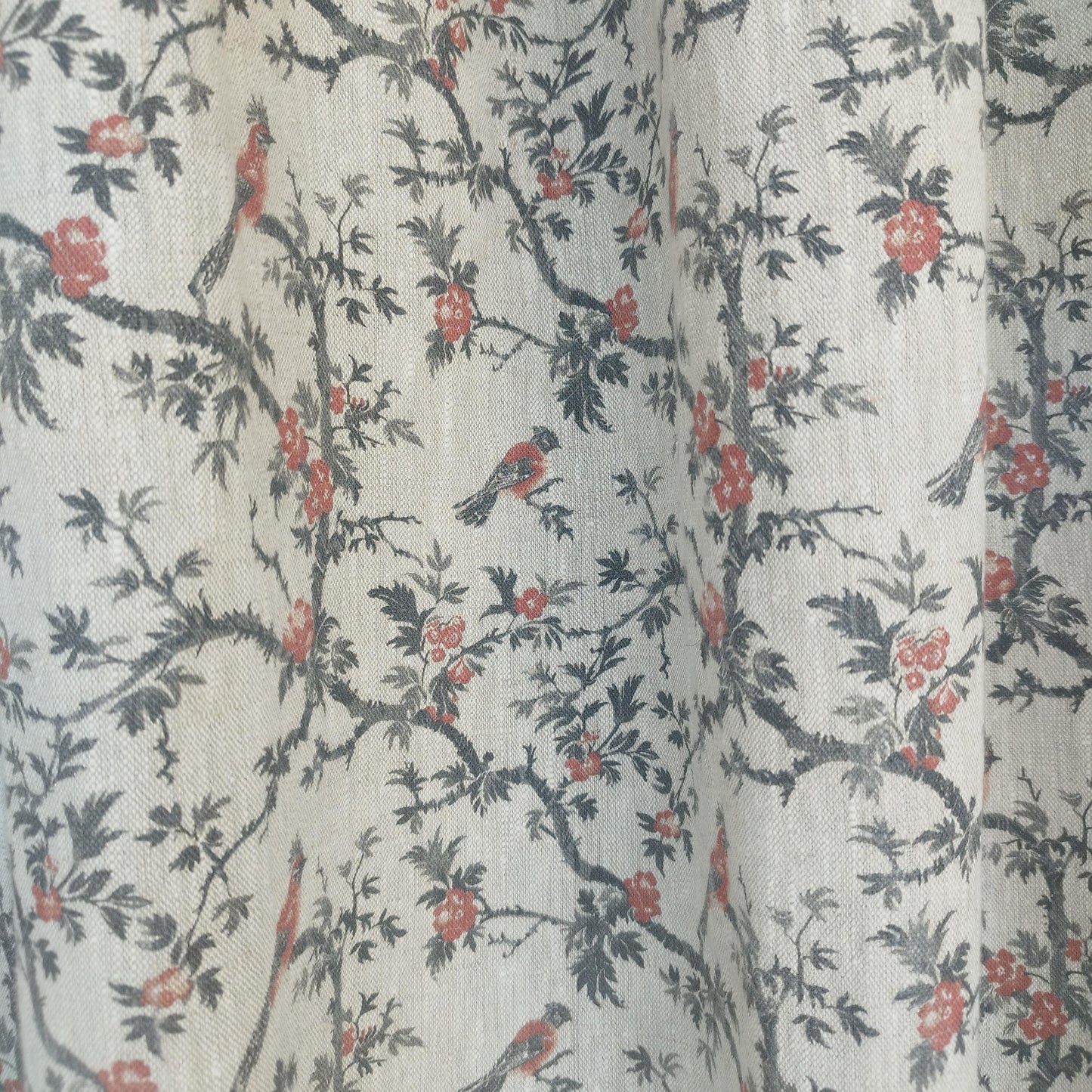 Curtains 100% Linen with botanical red black toile de jouy print PREWASHED. kitchen Living room farmhouse linen window panel