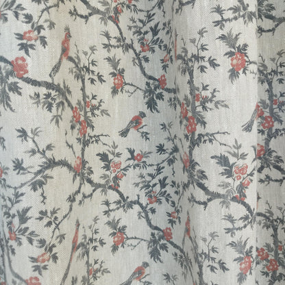 Curtains 100% Linen with botanical red black toile de jouy print PREWASHED. kitchen Living room farmhouse linen window panel