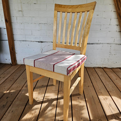 Linen Seat Cushion striped with ties, Striped red Chair Pad Pillow, Natural French Style Heavy Weight 100% Linen grain sack fabric