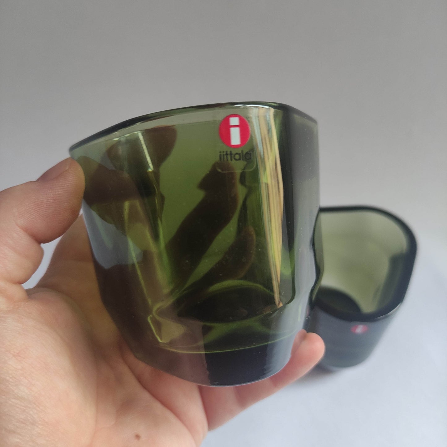 Iittala TRIS Tealight candleholder Moss green candle holder -  Finnish glass design Vintage blue brown grey candleholder