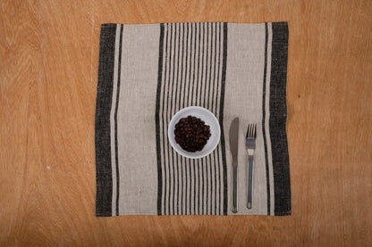 Linen napkins - grain sack French linen. Natural black striped. Cottage coutry style. Set of linen napkins. Stonewashed cloth napkins