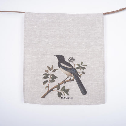 Magpie bird Tea Towel in linen, hand Towels Tea in linen, bird Dish Towel  Kitchen Décor Tea Towel in linen