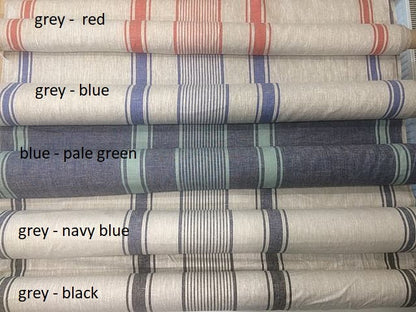 Curtains 100% Linen striped PREWASHED  - window panel. kitchen Living room farmhouse curtains. Grain Sack flax blue black stripes
