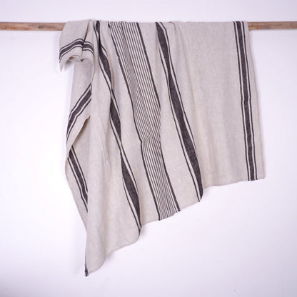 Stonewashed  Natural Blanket Bedspread Bed Cover - striped flax - provence cottage coutrystyle Throw Alwayslovelinen 100% Linen