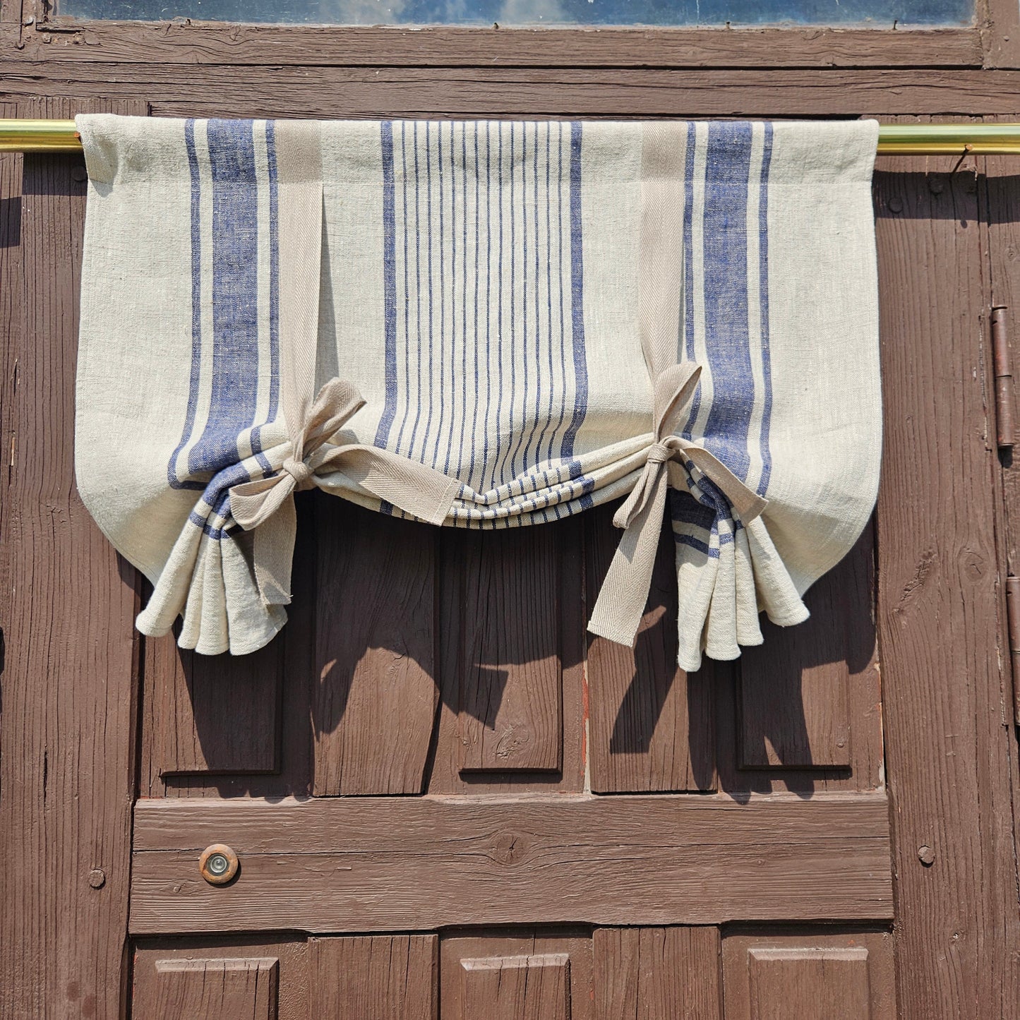 French Door Curtain in blue striped,  1 Panel in french striped linen of curtains roman blinds, made to order curtains for country hous