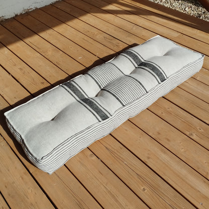 Bench cushion in French striped linen,  floor cushion in Custom size, shikibuton thick mat Shiki futon filled organic fiber filler