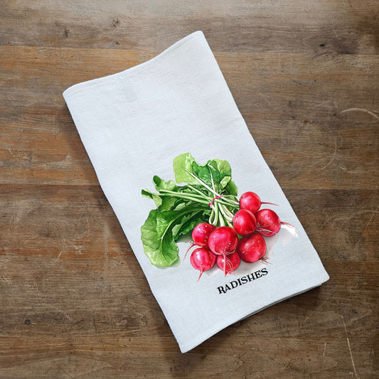 Radishes kitchen Tea Towel in linen, Botanical hand Towels Tea in linen,  vegetable Dish Towel  Kitchen Décor Tea Towel in linen
