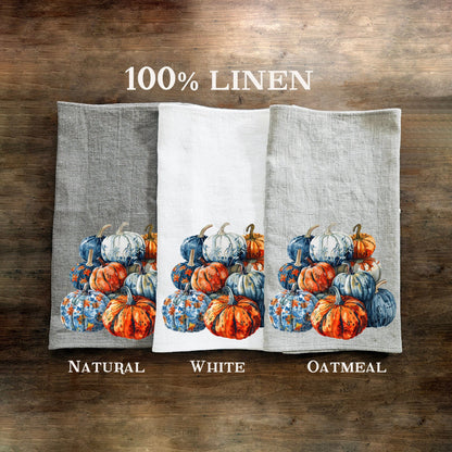 Halloween Tea Towel in linen, Pumpkins Hand Towels Tea in linen, cats linen  Dish Towel, witch hat Kitchen Décor Tea Towel in linen