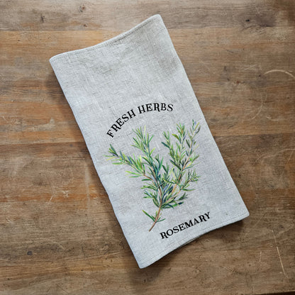 Rosemary  Floral Tea Towel in linen, Hand Towels Tea, Farmhouse Floral Dish Towel, greenery Floral Kitchen Décor, Floral Kitchen Tea Towel