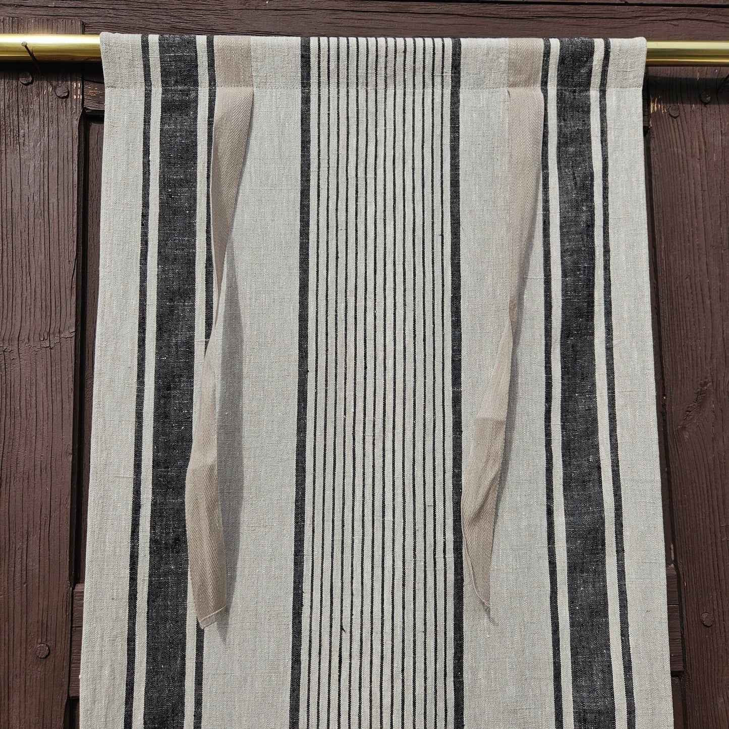 Striped Linen curtains valance with tie up , french farmhouse kitchen door curtains  in custom size