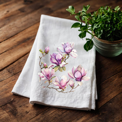 Magnolia Tea Towel in linen, floral Hand Towels Tea, botanical Floral Dish Towel, Floral Kitchen Décor Tea Towel