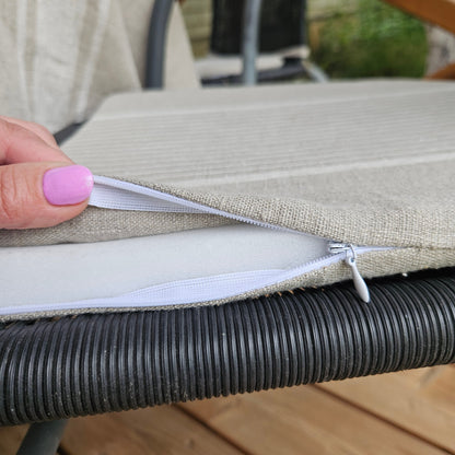 Linen Seat Cushion striped with ties - Striped Chair Pad Pillow - Natural French Style Heavy Weight 100% Linen Fabric